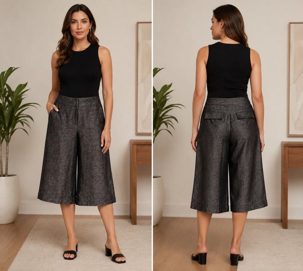 Cache Expresso Textured Crop Gaucho Pant New Poly Linen Cropped NWT $118 Sz 4